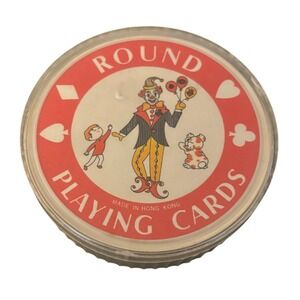 Vintage Jersey Playing Cards Clown Circus Theme Circular Deck Hong Kong Case 3"